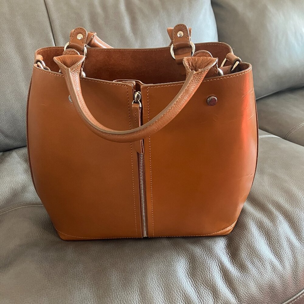 BROWN VINTAGE ZARA LEATHER TOTE WITH CROSSBODY SHOULDER STRAP